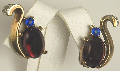 CROWN TRIFARI  Philippe Red Cabochon Earrings