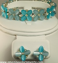 Vintage Signed LISNER Thermoplastic and Rhinestone Bracelet and Earring Set