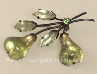Gorgeous Vintage Rhinestone and Glowing Glass Pears Brooch Signed AUSTRIA