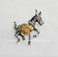 Vintage Signed ALICE CAVINESS STERLING GERMANY Enameled Donkey with Flowers Pin