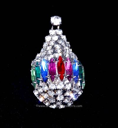 Gorgeous Signed DOROTHY BAUER Rhinestone Christmas Brooch or Hot Air Balloon