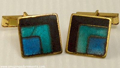 Vintage German Matte Cloisonne Enamel Cufflinks Signed SCHOLTZ and LAMMEL