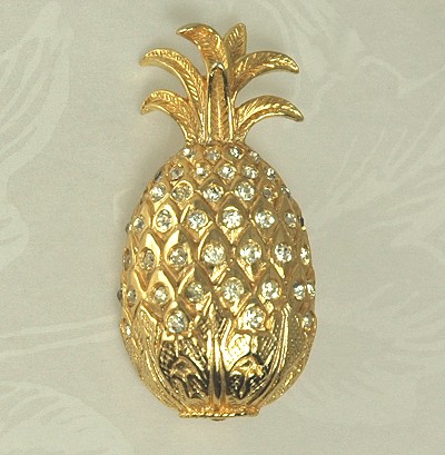 Rhinestone Studded Pineapple Pin Signed CASTLECLIFF