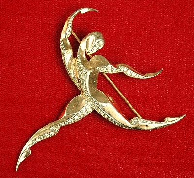 MB BOUCHER Sterling and Rhinestone Ballet Dancer Brooch  BOOK PIECE