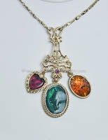 Outstanding Jewel Toned Intaglio Drop Pendant Necklace Signed 2028