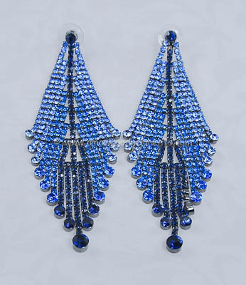 Prominent Shades of Blue Rhinestone Fringy Shoulder Duster Earrings