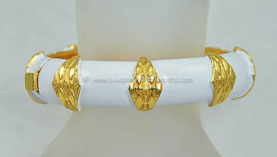 Mod Vintage White Enamel Hinged Bangle Bracelet Signed ORIGINAL BY ROBERT
