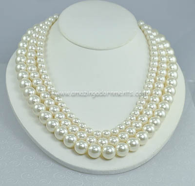 Sophisticated Triple Strand Faux Pearl Necklace with Fancy Clasp