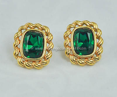 Stylish Faceted Green Glass Earrings Signed SAL (SWAROVSKI)