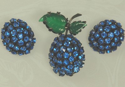 Vibrant Signed SCHREINER Demi Parure in Blue~  BOOK PIECE