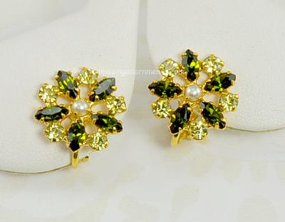 Demure Vintage Rhinestone and Faux Pearl Earrings Signed B. DAVID