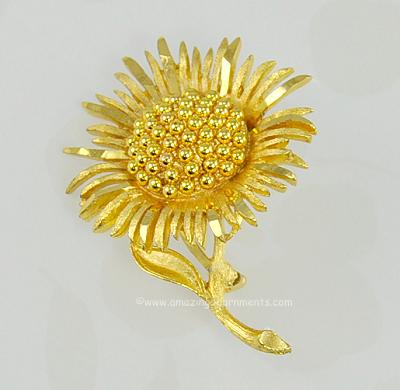 Pleasant Vintage Golden Sunflower Brooch Signed BSK