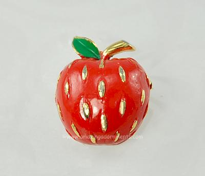 Darling Enamel Strawberry Fruit Figural Pin Signed NAPIER