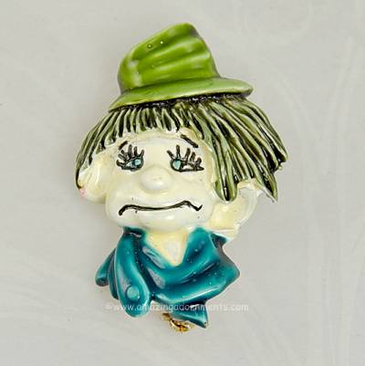 Highly Collectible Vintage Signed HAR Enamel Clown Boy Hobo Pin