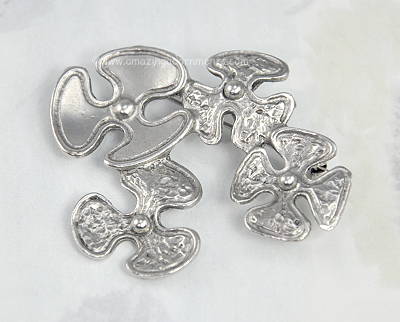 Signed Israeli Modernist RACHEL GERA Shamrock Clover Brooch/Pendant Combo