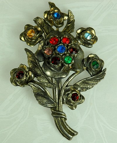 Signed LN/25  for LITTLE NEMO Bright and Colorful Rhinestone Floral Brooch