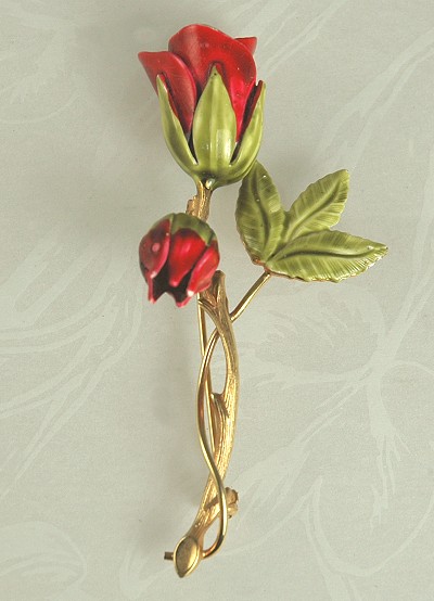 Unsigned Vintage Enamel Rosebud Pin