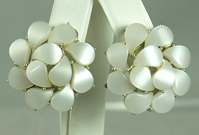 Gorgeous Glowing White Plastic Clip- on Earrings Signed KRAMER