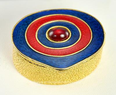 Gorgeous Signed FLORENZA Red and Blue Enamel Top Trinket Box