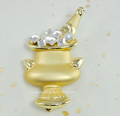 Breathtaking Champagne on Ice Happy New Year Pin Signed AJC