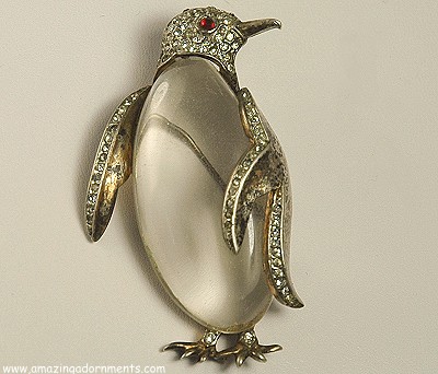 TRIFARI Sterling Jelly Belly Penguin Brooch 1940s BOOK PIECE