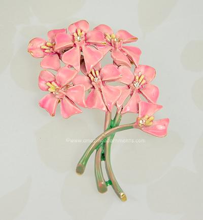 Vintage Pink Enamel and Rhinestone Floral Bouquet Brooch Signed BSK MY FAIR LADY ~ BOOK PIECE