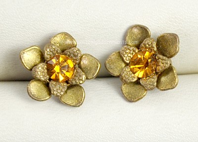 Cute Amber/Topaz Swarovski Crystal Flower Earrings from MICHAL NEGRIN