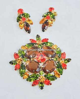 Splendid Vintage Autumn Shades Rhinestone Demi- parure from DELIZZA and ELSTER