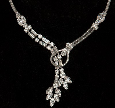 Sophisticated and Glamorous Sterling and Rhinestone Necklace Signed LEO GLASS