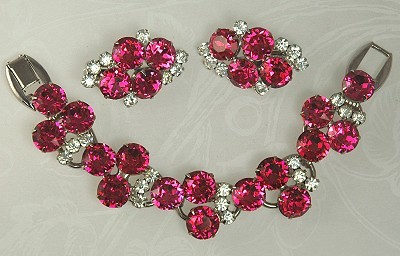 Vintage Verified D&E [Makers of Juliana] Pink and Clear Rhinestone Demi Parure