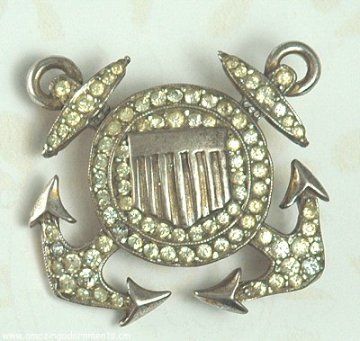 REJA Sterling 1940s Patriotic Navy Pin with Rhinestones