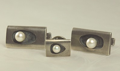 ESTHER LEWITTES Mid- Century MODERNIST Sterling Cufflink and Tie Tack Set - BOOK PIECE