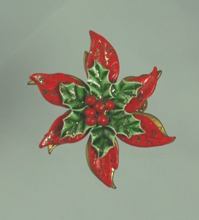 Poinsettia Pin with Moveable and Porcelain Leaves