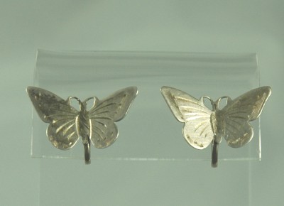 Charming Sterling Silver Butterfly Screw-on Earrings