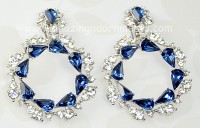 Bodacious Sapphire and Clear Rhinestone Hoop Earrings Signed BOGOFF