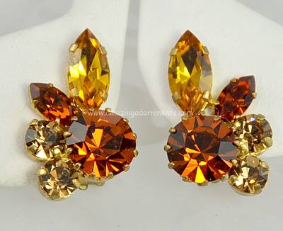 Impressive Vintage Multi- colored Rhinestone Earrings Signed AUSTRIA