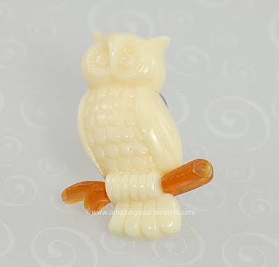 Endearing Vintage Wise Old Plastic Barn Owl Lapel Pin Signed AVON
