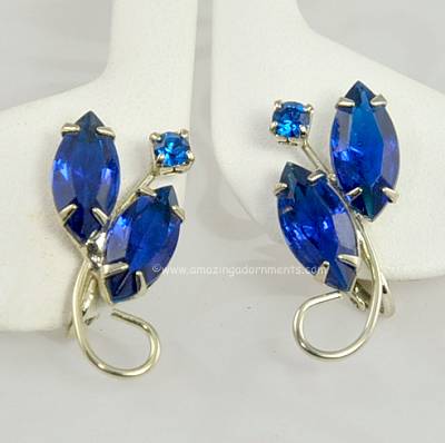 Fantastic Vintage Sapphire Blue Rhinestone Earrings