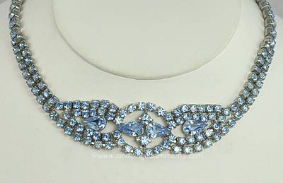 Swanky Vintage Unsigned Blue Rhinestone Collar Necklace