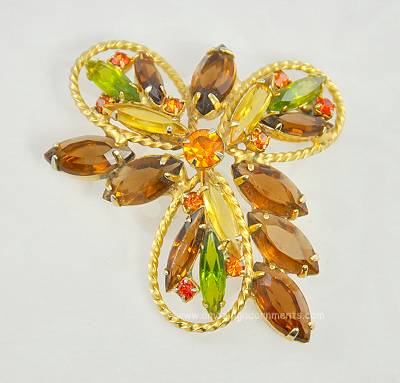 Flashy Vintage Fall Rhinestone Brooch with Metal Accents from DELIZZA and ELSTER