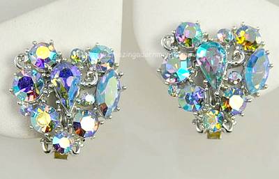 Glittery Vintage Blue Aurora Borealis Rhinestone Earrings Signed LISNER