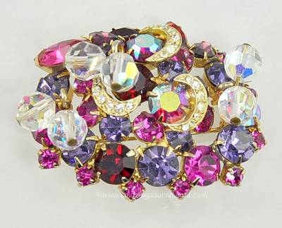 Conspicuous Vintage Rhinestone Brooch with Crystal Dangles and Icing Signed KRAMER