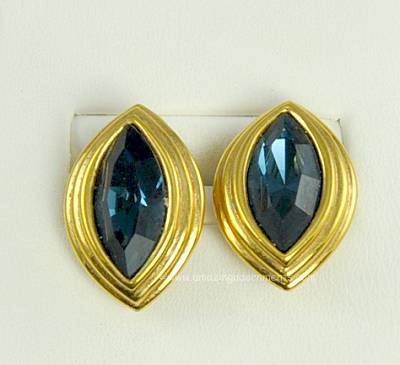 Elegant Faceted Sapphire Blue Glass Earrings Signed MONET