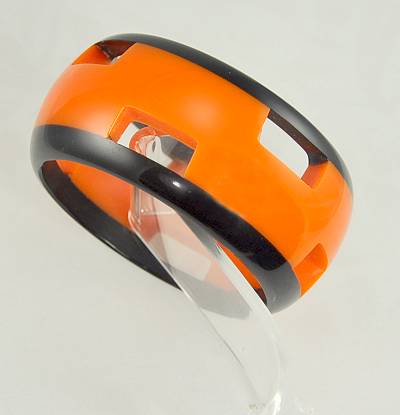 Chunky Bright Halloween Orange and Black Plastic Bangle Bracelet