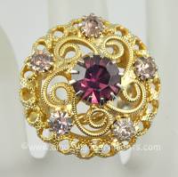 Flattering Vintage Filigree and Amethyst Rhinestone Finger Ring