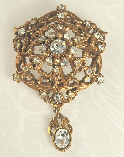 Vintage Signed FLORENZA Crystal Rhinestone Dangle Brooch