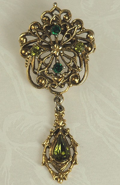 Gorgeous Victorian Revival Look Brooch with Rhinestone Fob
