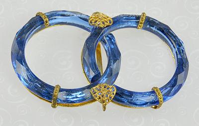 Early Twentieth Century Blue Faceted Lucite and Filigree Sash Buckle Signed CZECHOSLOVAKIA