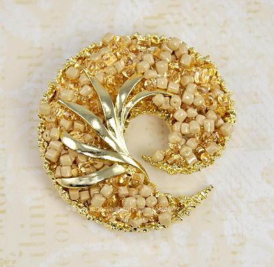 Eye- catching Vintage Glass and Crystal Crescent Brooch