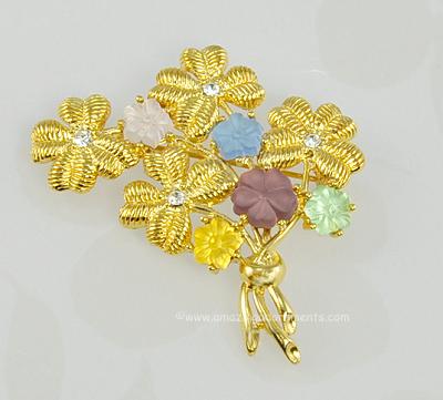 Delightful Vintage Signed MONET Floral Bouquet Pin with Molded Stones